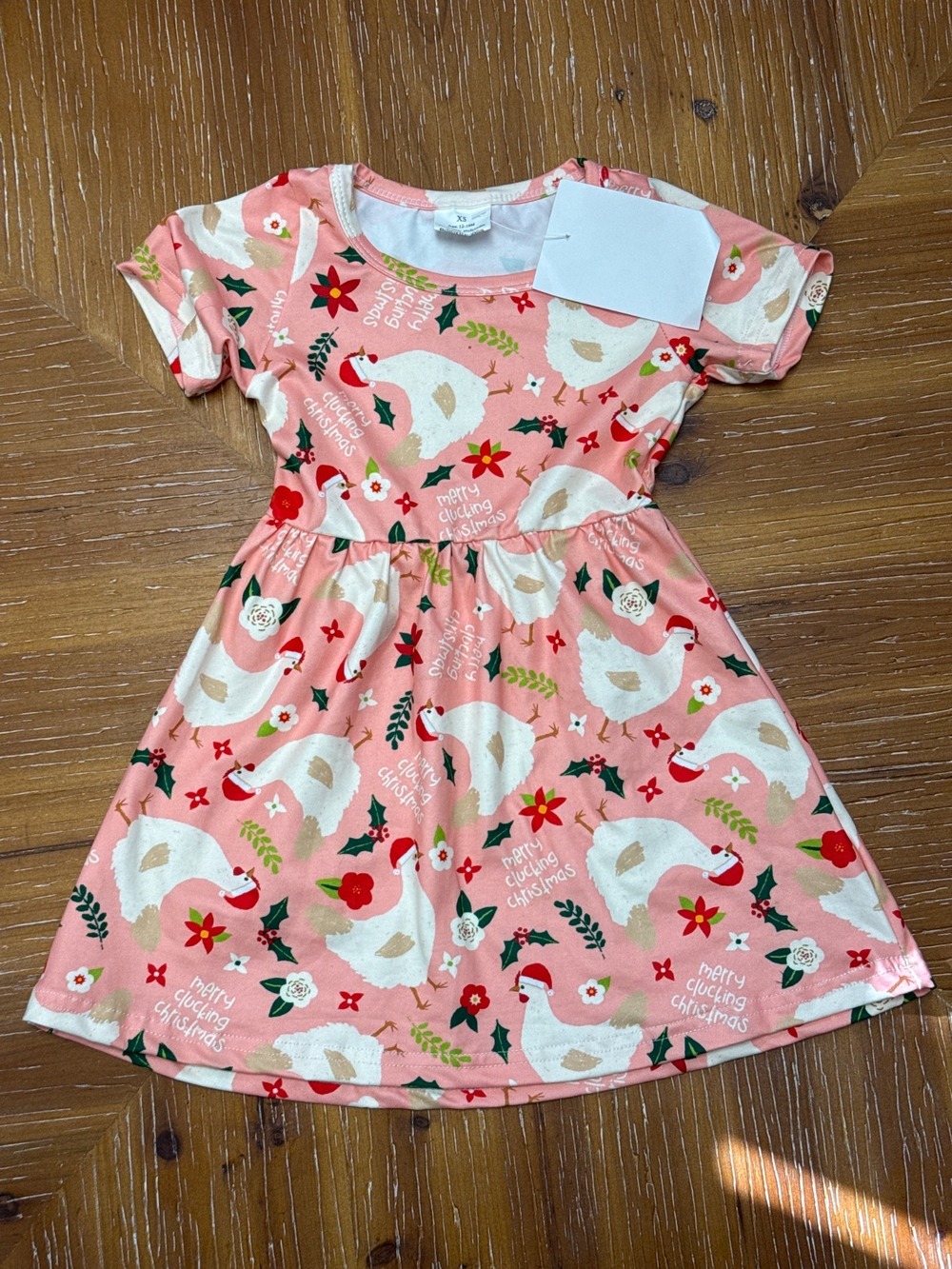 Toddler Girls Christmas Dress 12-18 Months "Merry Clucking Christmas" Chicken Pr